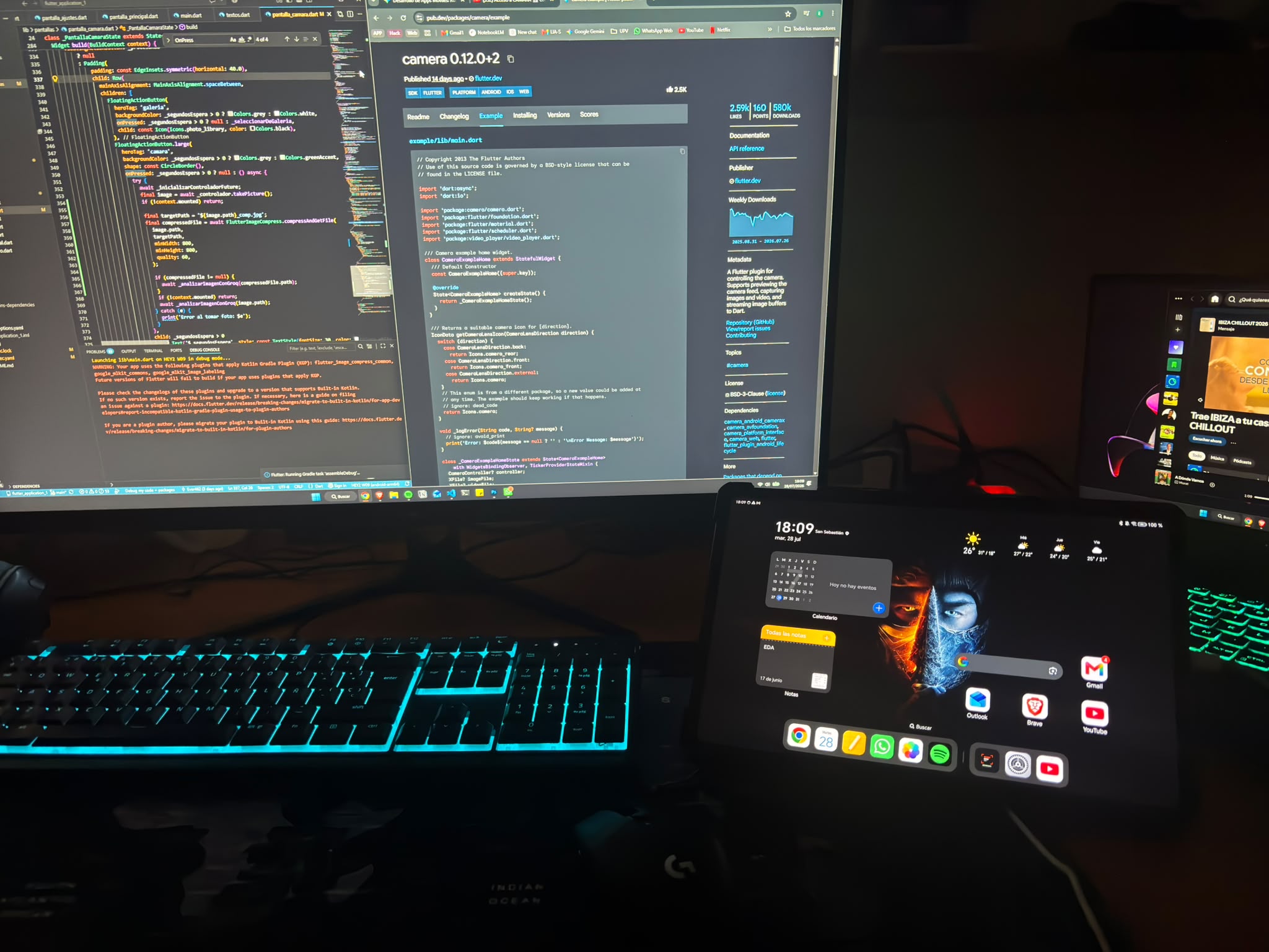 Escritorio de desarrollo de MacroLens con el código Flutter en pantalla